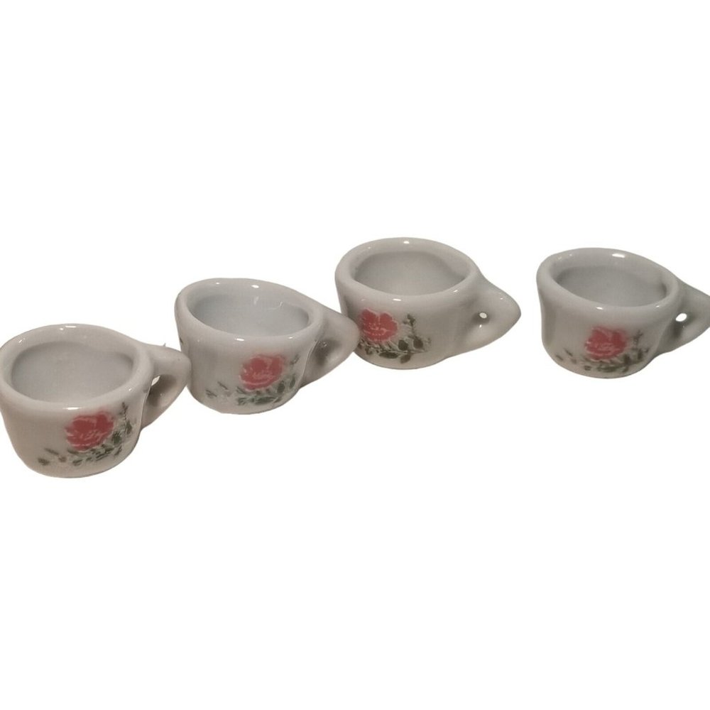 Miniature Tea Set Play Dishes Porcelain Pink Rose Teapot Creamer Sugar Dish Mini - Picture 10 of 11